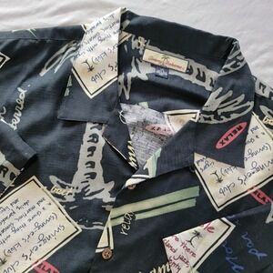 Tommy Bahama Camp Shirt Mens XXL Silk All Over Print Relax Better Late Palm Tree